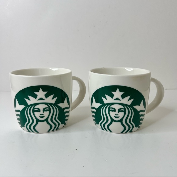 Starbucks 14oz Green and White Ceramic Mugs (2017) Set of 2 - Picture 1 of 4
